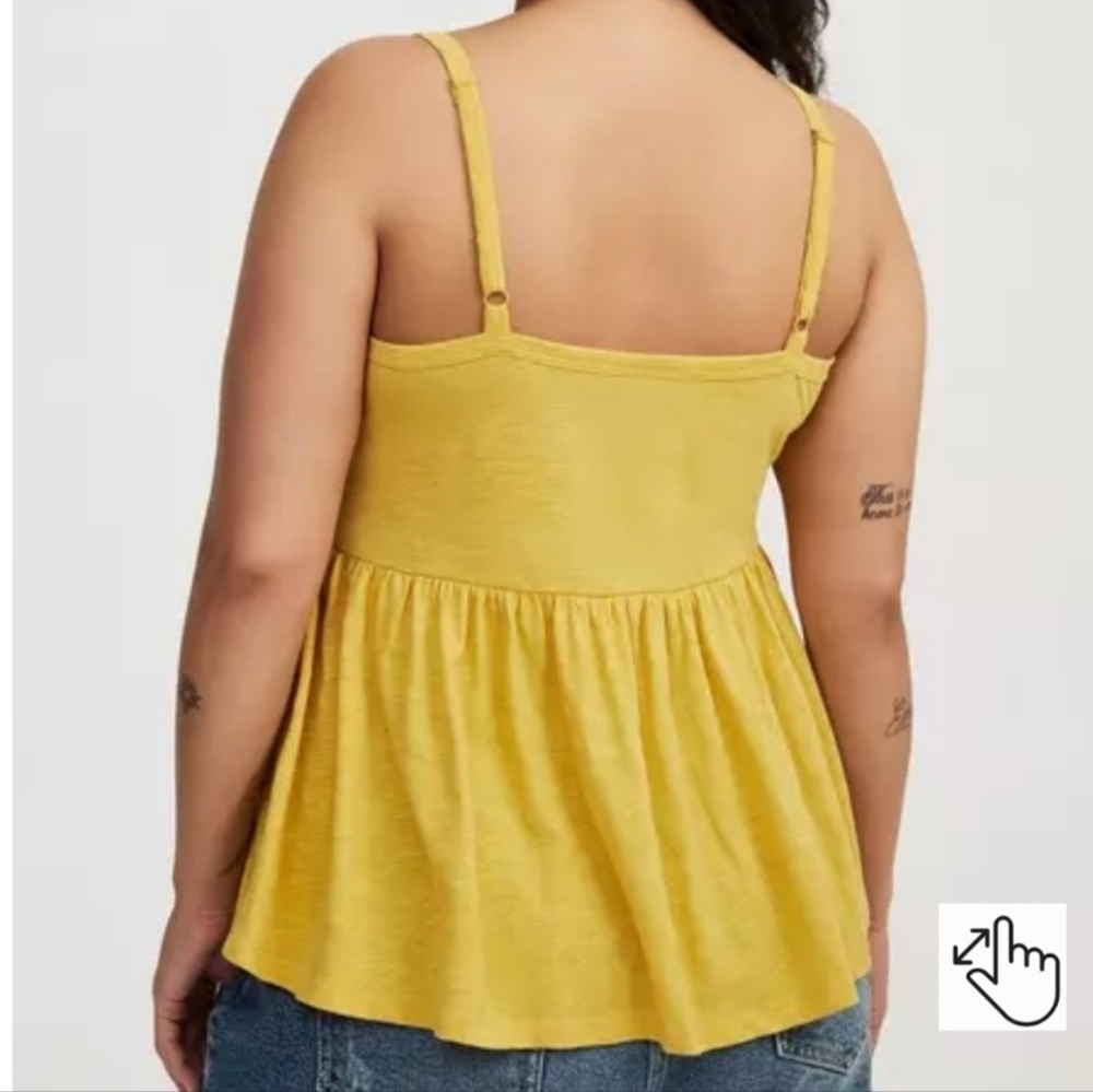 Yellow Square-Neck Ruched Babydoll Tank - Picture 2 of 3